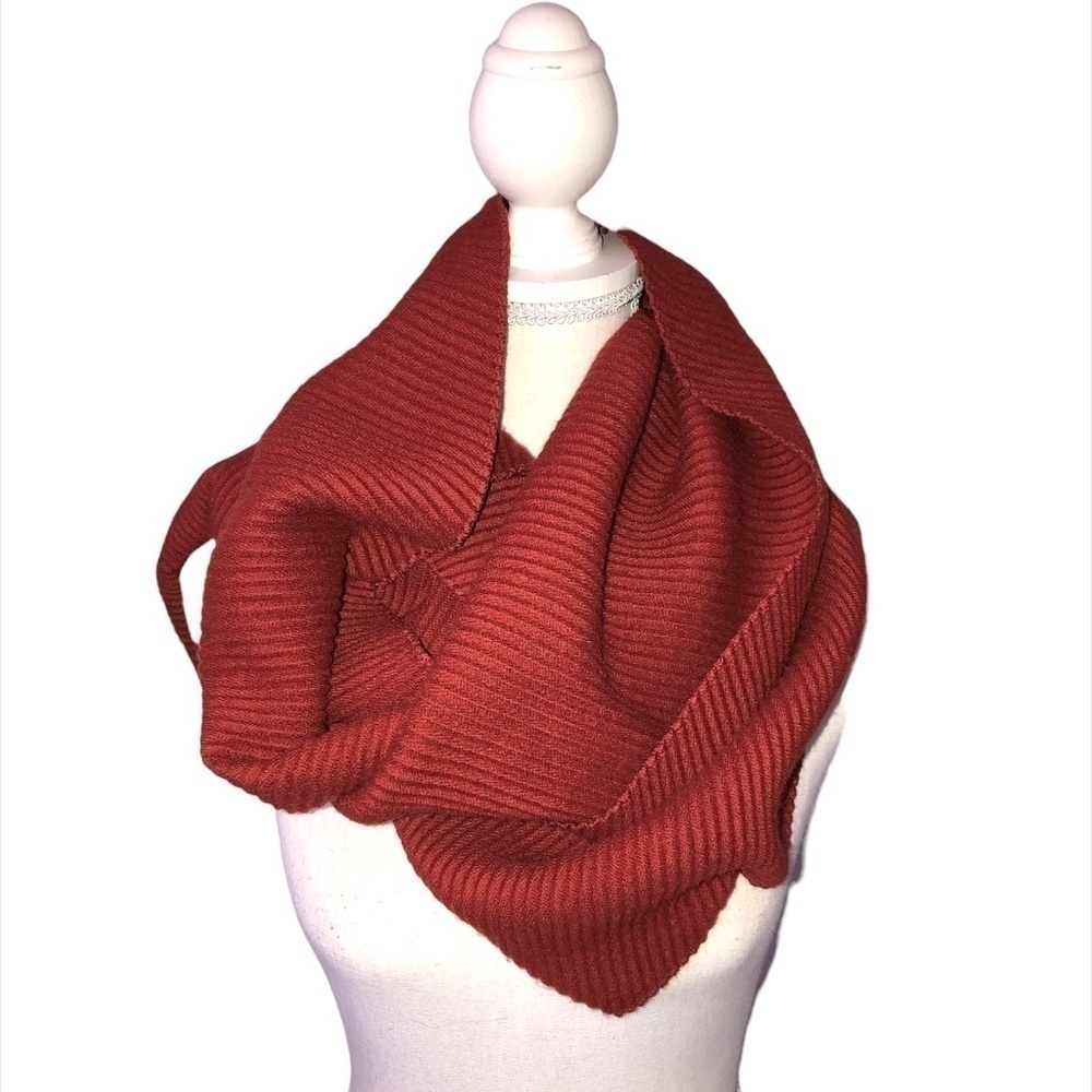 A NEW DAY Scarf Women's O/S Burnt Orange Long Chunky Rib-Knit Frayed Hem